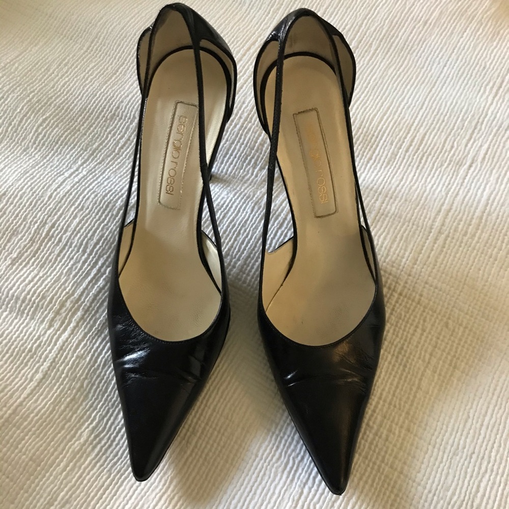 Sergio Rossi black leather with patent heel